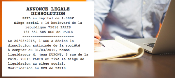 annonce legale dissolution 